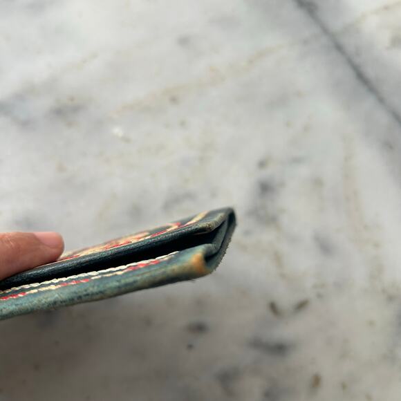 Vintage Handcrafted Leather Wallet – Blue Tooled Leather With Woven Accents - Picture 8 of 12